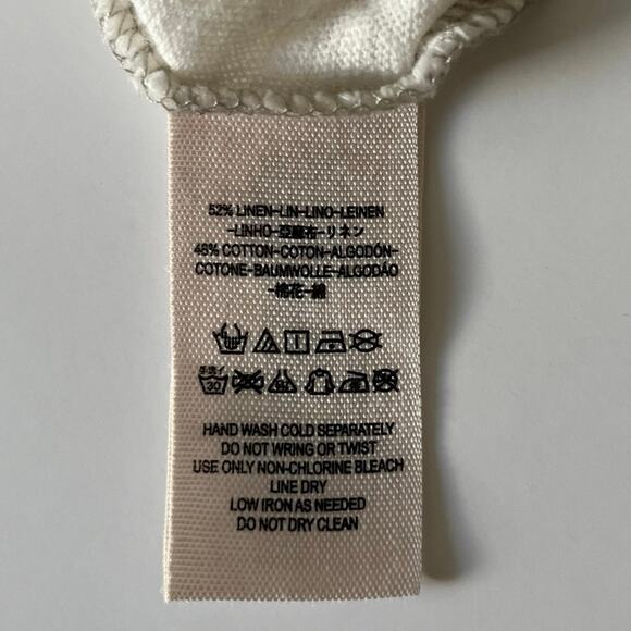 Free People We the Free Caroline Contrast Stitch Slub Shirt Linen Large White - Picture 10 of 11